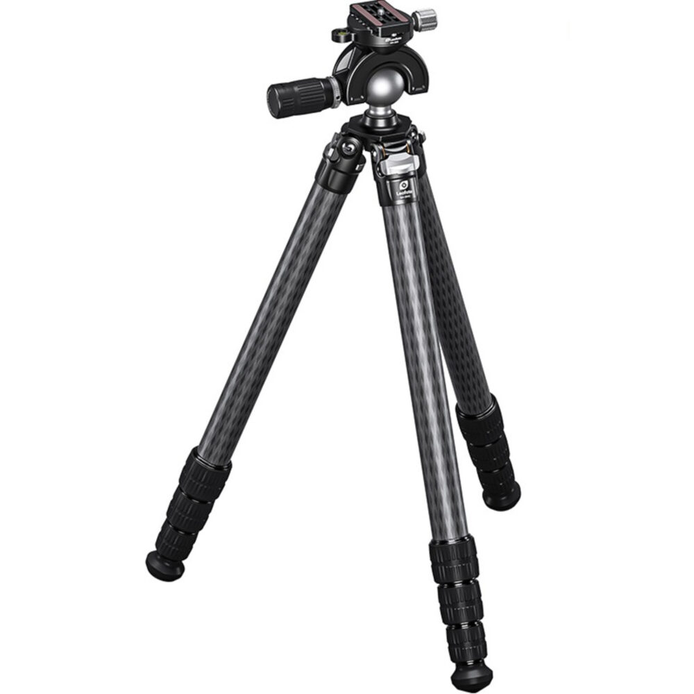 Leofoto SA-364C Tripod volledig uitgeklapt vooraanzicht met carbon poten