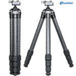 Leofoto SA-364C Tripod productfoto met ingeklapt statief en uitgeklapte opstelling naast elkaar