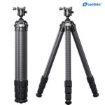 Leofoto-SA-364C-Carbon-tripod-and-rifle-mount-MA-40-5 Leofoto SA-364C Tripod productfoto met ingeklapt en uitgeklapt statief naast elkaar