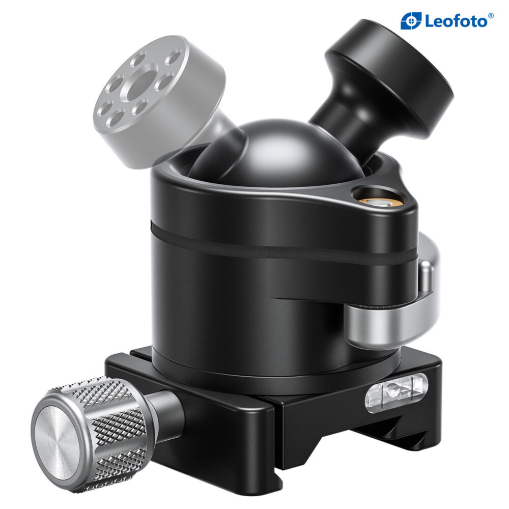 Leofoto SA-364C Tripod close-up van 40mm kogel en vergrendelknoppen van de MA-40