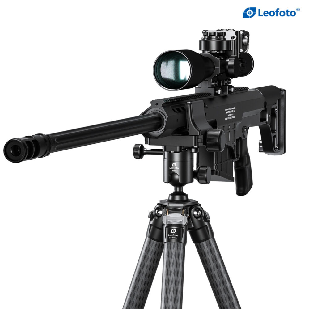 Leofoto SA-364CL Tripod langwapen gemonteerd op statief als stabiele schiet- of observatiesteun