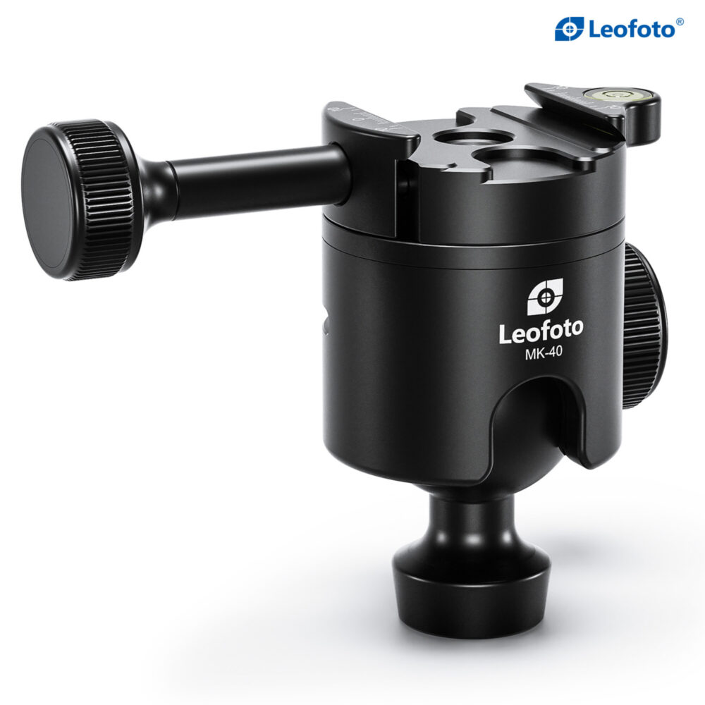 Leofoto SA-364CL Tripod MK-40 kogelkop zijaanzicht met vergrendelknop en basis