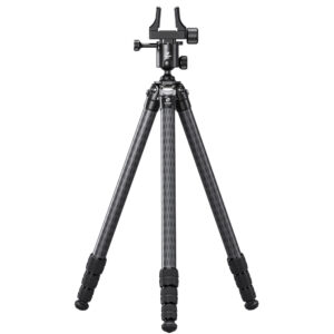 Leofoto SA-324CL Carbon Tripod volledig uitgeklapt statief met gemonteerde kop