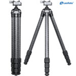 Leofoto SA-324CL Carbon Tripod ingeklapt statief naast uitgeklapte positie, productoverzicht