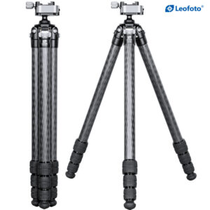 Leofoto SA-324CL Carbon Tripod ingeklapt statief naast uitgeklapte positie, productoverzicht