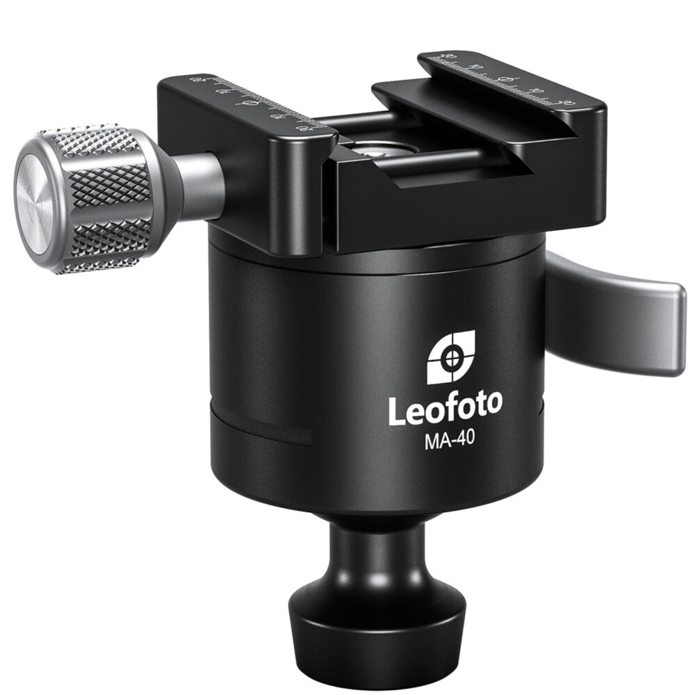 Leofoto MA-40 Balhoofd vooraanzicht met LSC-50 klem en verstelknop