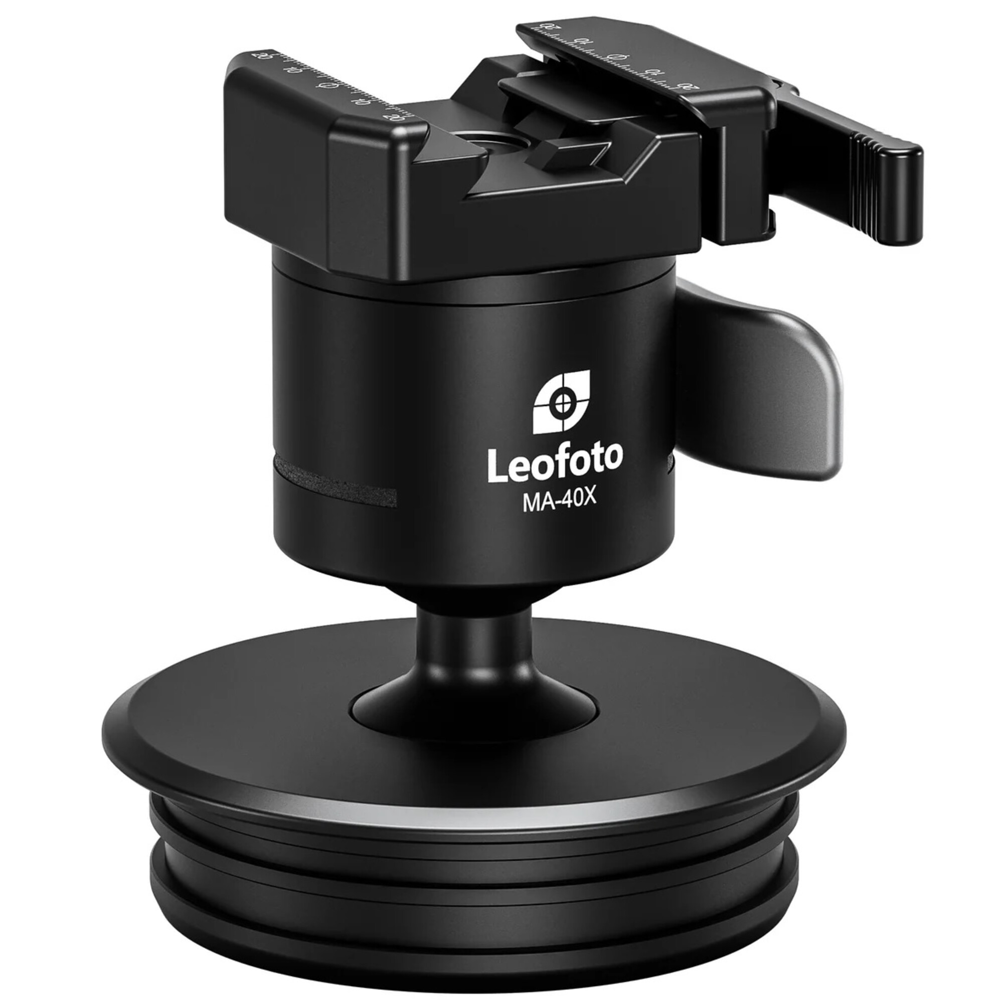 Leofoto MAB-100X Montageplatform close-up van MA-40X kogelkop met hefboomklem op 100 mm adapter