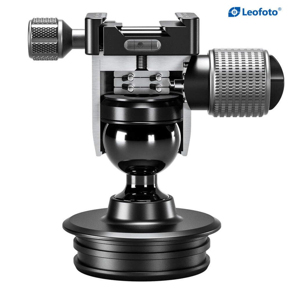 Leofoto MAB-75G Geweerhouder detail van kogel en vergrendeling onder de klem