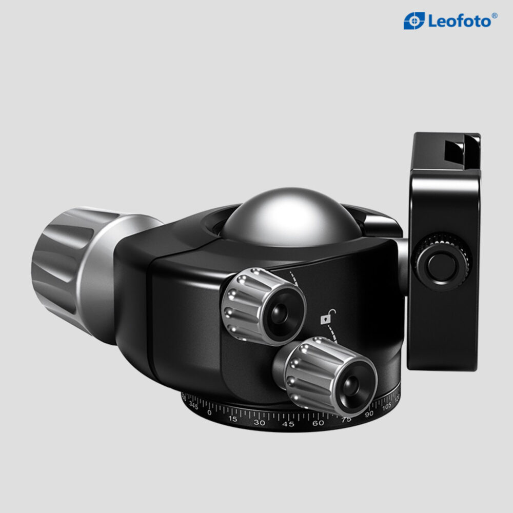 Leofoto LH-40SC kogelkop zijaanzicht met ergonomische klemknop en frictieknop