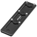 Leofoto GSK-140 Adapterschiene bovenaanzicht van Arca-Swiss rail met gemonteerde bouten en Leofoto-logo