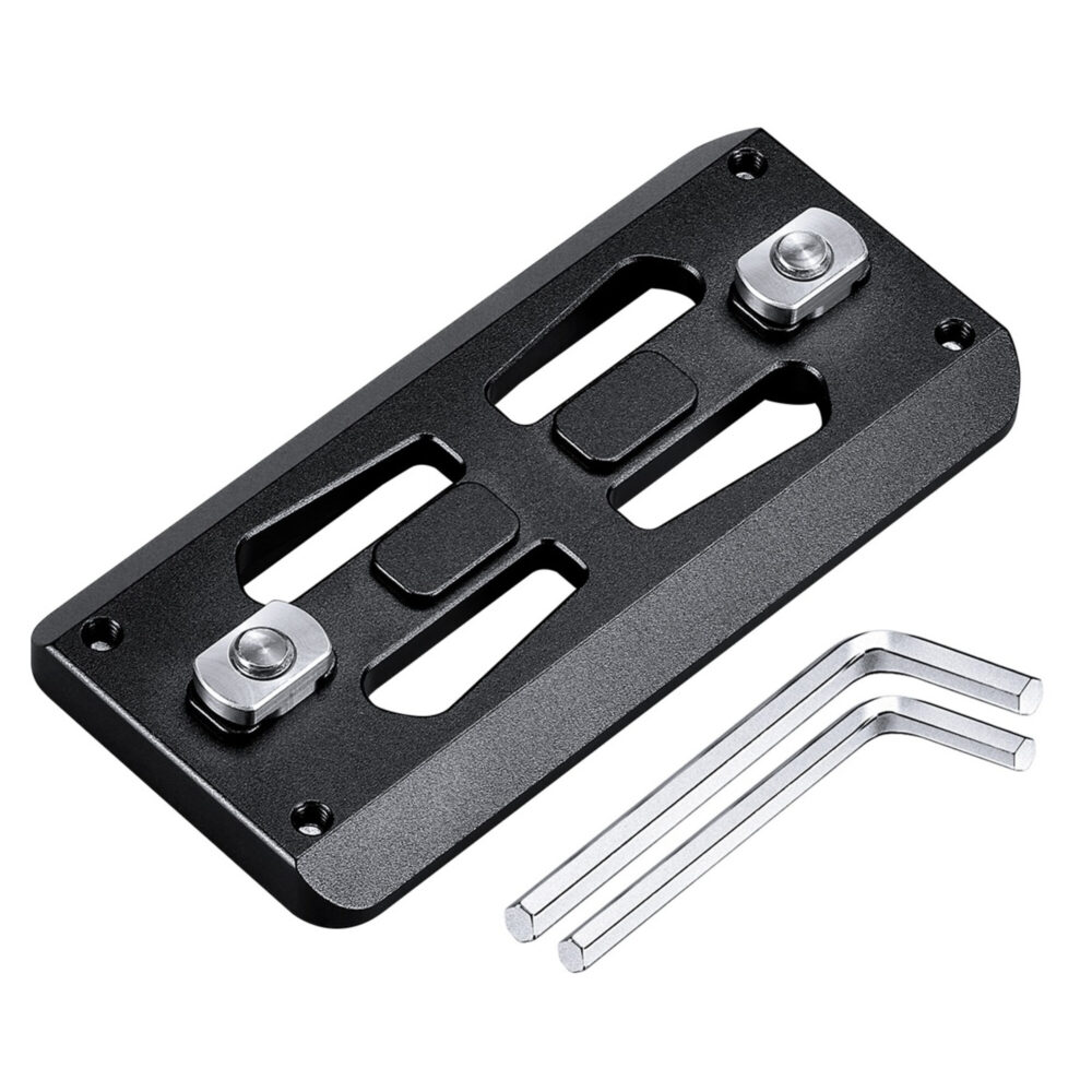 Leofoto GSP-80 Adaptersrail productfoto met M-Lok sleuven, bevestigingsbouten en inbussleutels