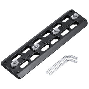 Leofoto GSP-140 Adaptersrail productfoto met M-Lok sleuven, bevestigingsbouten en inbussleutels